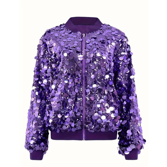 Purple Sequin Zipper Front Jacket - Picture 4 of 8